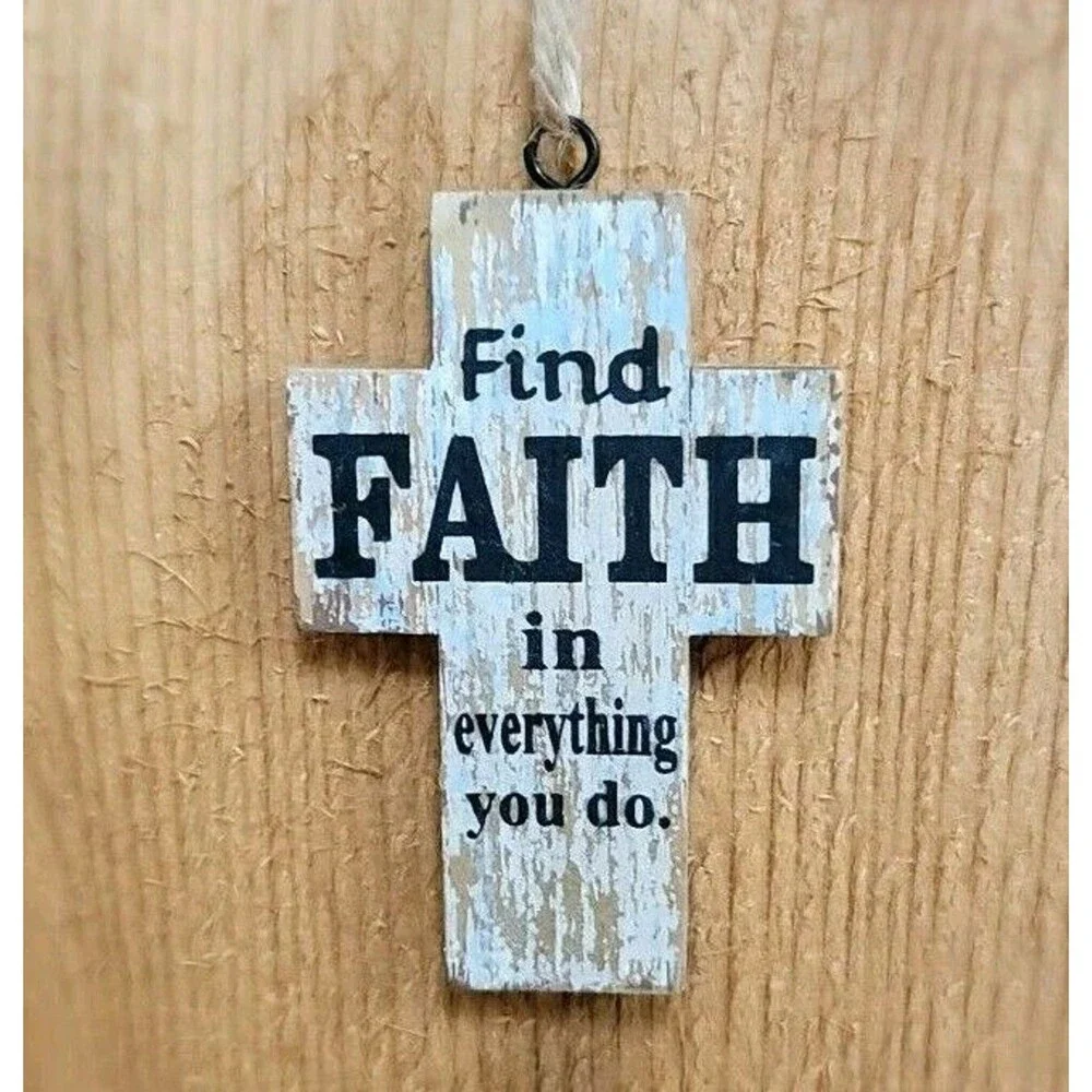 Cross Shaped Wood Ornaments Christmas Everyday Find Faith Message Decor New
